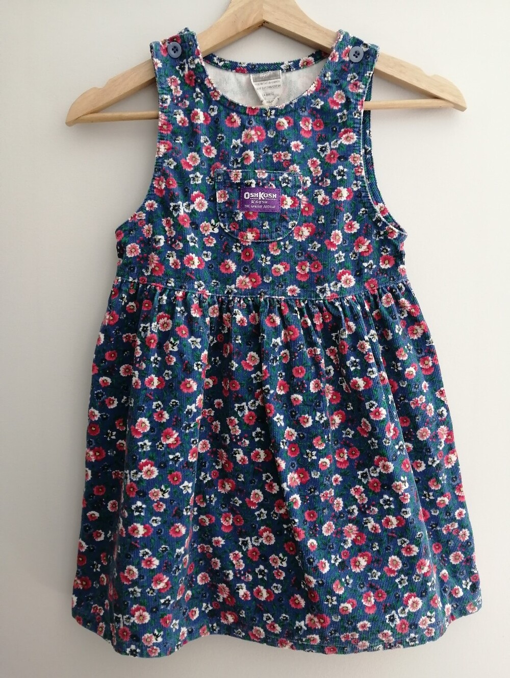 Vintage 90s OshKosh B'gosh Girls Floral Corduroy Pinafore Jumper Dress Girls 6